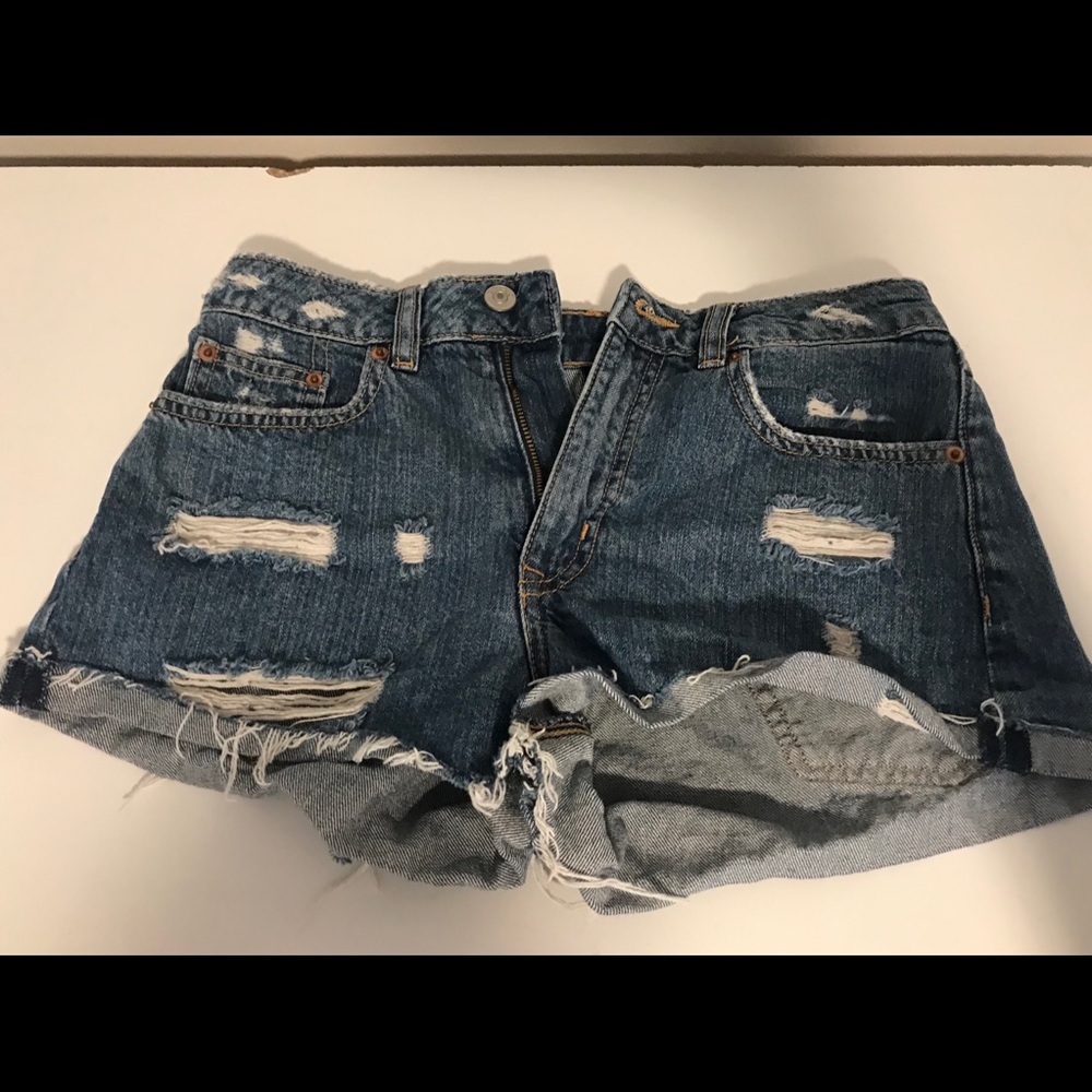 High waisted distressed shorts